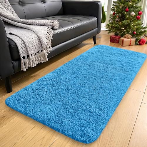 2x5 Machine Washable Runner Rugs for Hallway (2x5 Ft / Bright Blue)