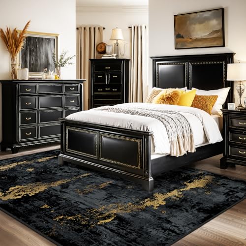 Washable 6'x8' Abstract Area Rug for Living Room Black Gold (Black/Gold / 6' x 8' (Rectangular))