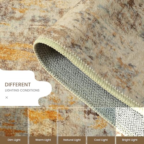 2x6 Beige Rug Runners for Hallways Kitchen Runner Rug Non Slip Washable Tan Long Runner Rugs with Rubber Backing Soft Abstract Carpet Runner for Bedroom (Beige / 2' x 6' (Runner))