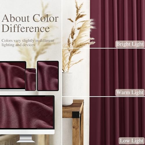 Burgundy Linen Curtains 72 Inch Length for Living Room Semi Sheer Light Filtering Door Drapes 2 Panels Set for Kids Bedroom Light Filtering Back Tab Rod Pocket Modern Farmhouse Decor 52x72 (52"W x 72"L (Pack of 2) / Burgundy)
