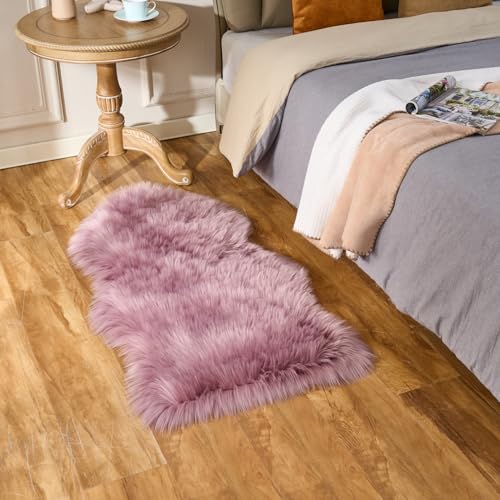 Ultra Soft Fluffy Shaggy Area Rug Faux Fur Rug Chair Cover Seat Pad Fuzzy Area Rug for Bedroom Floor Sofa Living Room (Light Purple / 2' x 4' (Sheepskin))