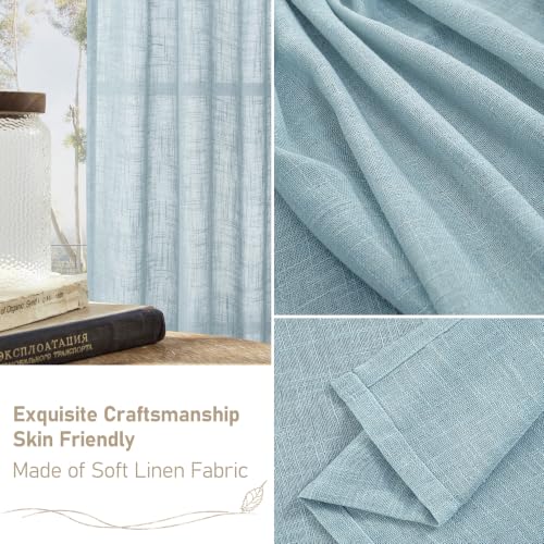 Stone Blue Semi Sheer Window Linen Curtains 63 Inch Length (Stone Blue / 34"W x 63"L (Pack of 2))