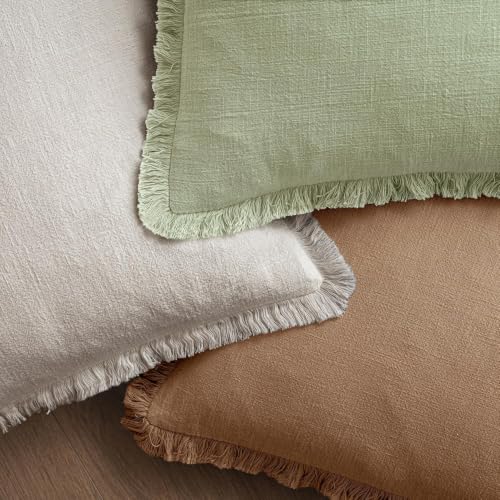 Linen Fringe Decorative Lumbar Throw Pillow Covers Sage Green 12x20 (20" x 12" (Pack of 2) / Sage Green)
