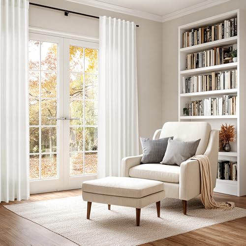 Beige White Linen Curtains 84 Inch Length for Living Room Linen Blend Back Tab and Rod Pocket Semi Sheer Light Filtering Rustic Coastal Decor Curtains for Bedroom 60 x 84 Inch (60"W x 84"L (Pack of 2) / Beige White)