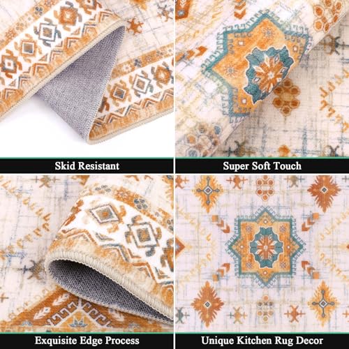 HEBE Boho Kitchen Rugs Set of 3 (Colorful Cream / 20"x32"+20"x48"+20"x59")