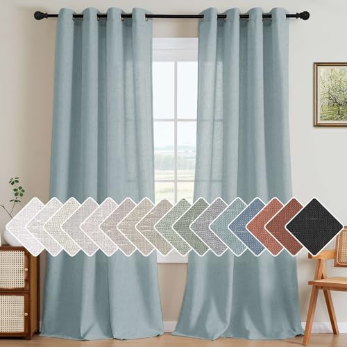 Living Room Linen Curtains (52"W x 96"L (Pack of 2) / Cloud Blue)
