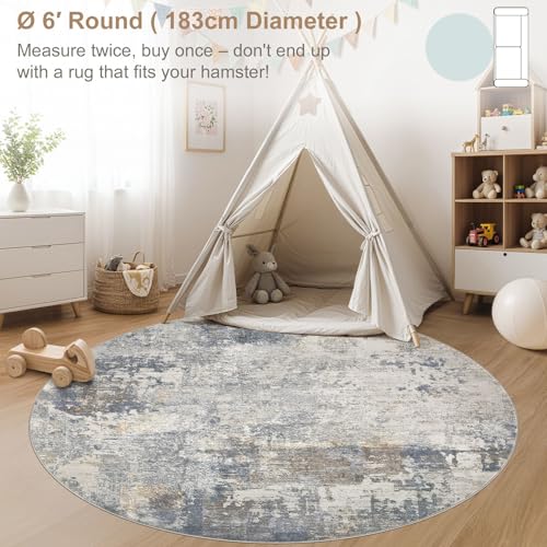 6ft Round Area Rug Living Room Rugs (Blue Grey / 6' (Round))