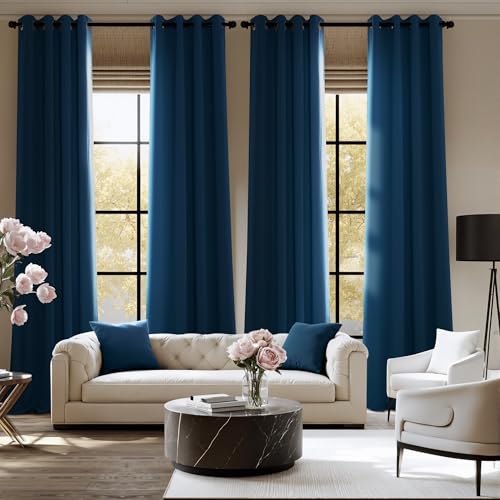 Morrocan Blue Room Darkening Curtains 54 Inches Long 2 Panels for Living Room (Dark Blue / 40"W x 54"L (Pack of 2))