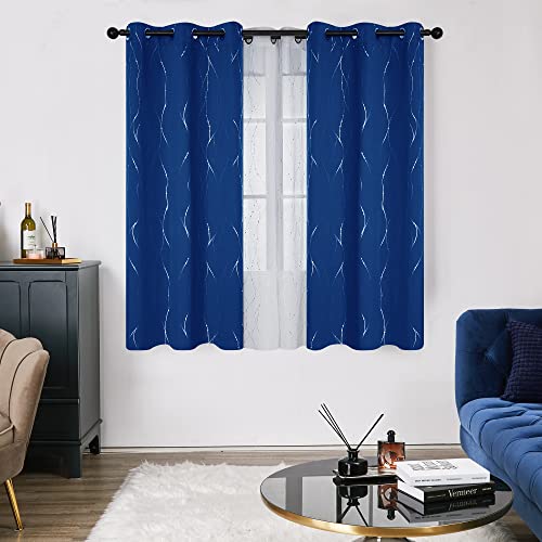 Living Room Curtains 36 Inches Long (Royal Blue/Wave Dots / 38"W x 36"L (Pack of 2))
