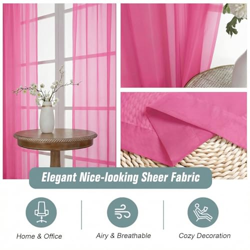 Sheer Curtains 63 Inch Length 2 Panels (42"W x 63"L (Pack of 2) / Hot Pink)