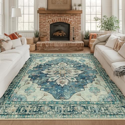 Washable Area Rug (Blue/Vintage Dark Blue / 8' x 8' (Square))