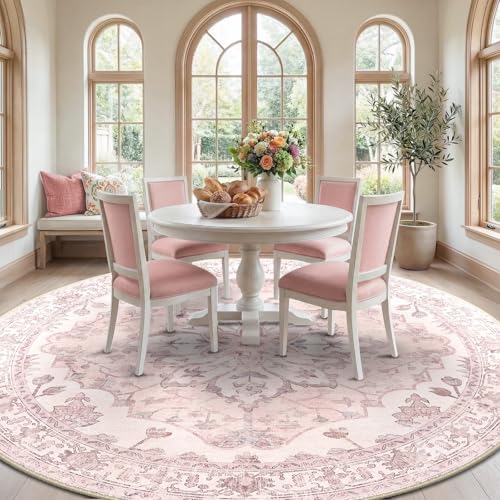 Washable Area Rug (Pink / 8' (Round))