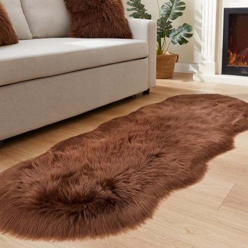 Ultra Soft Fluffy Shaggy Area Rug Faux Fur Rug Chair Cover Seat Pad Fuzzy Area Rug for Bedroom Floor Sofa Living Room (Coffee / 2' x 6' (Sheepskin))