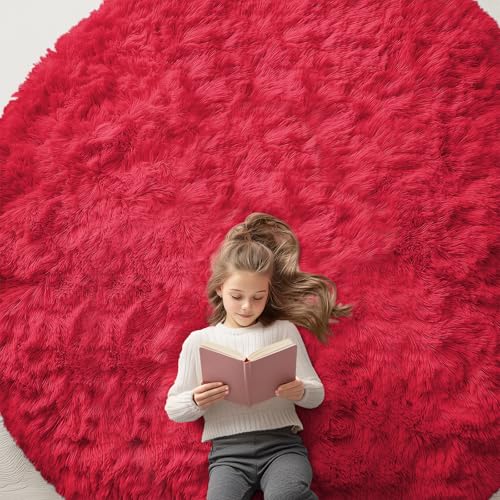 Red Round Rugs for Bedroom (8 Ft Round / Red)