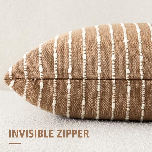 Boho Striped Boucle Lumbar Throw Pillow Cover 12x20 Rust Tobacco (20" x 12" (Pack of 2) / Tobacco)