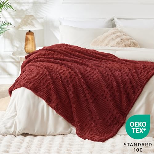 Red Fleece Throw Blanket for Couch or Bed Waffle Pattern Decor (02-red / Throw)