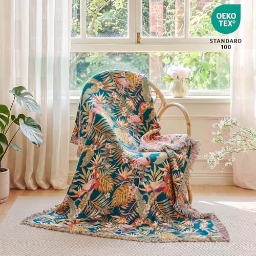 Boho Throw Blanket 50"x60" Vintage Jungle Bird Blanket for Couch (Jungle Jewel / 50"x60")
