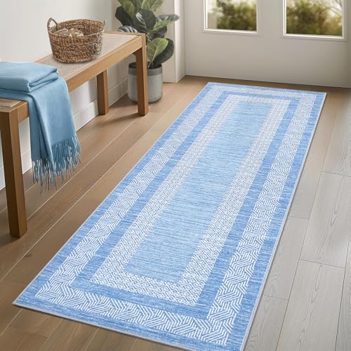 Washable 2.5x10 Kitchen Runner Rug (Light Blue / 2'6" x 10' (Rectangular))