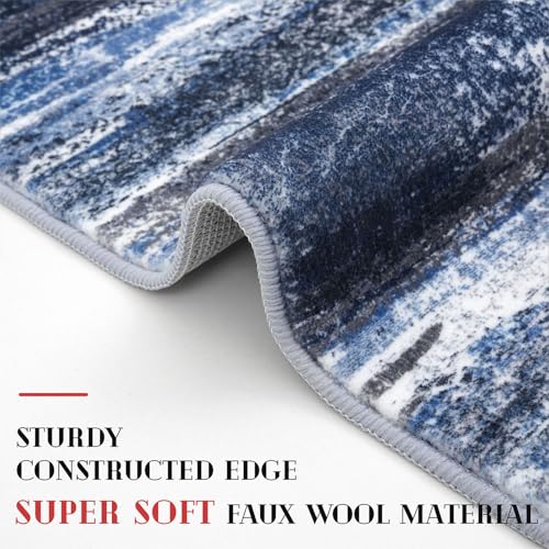 Abstract 2x3 Area Rug Small Washable Entryway Rug Non Slip Door Mat (Navy Blue and Gray / 2' x 3' (Rectangular))
