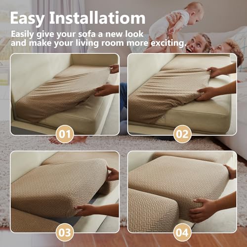 Couch Cushion Covers for Sofa Couch Covers Wear (Texture-light Coffee / Large Back Cover)