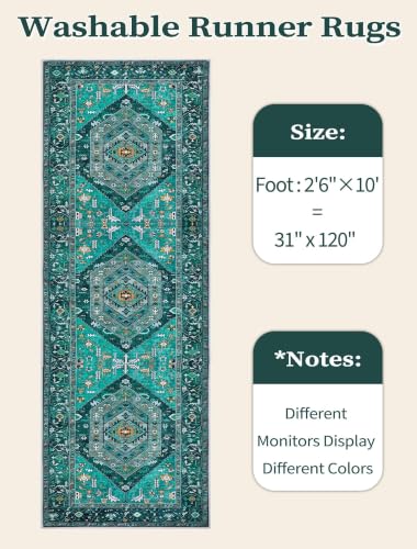 2'6"x10' Washable Non Slip Boho Runner Rug for Hallway (Teal/Multi / 2'6" x 10' (Runner))
