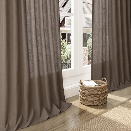 Light Brown Linen Curtains 120 Inch Extra Long for Living Room Back Tab Light Filtering Semi Sheer Drapes Modern Farmhouse Boho Decor Cotton Textured Curtain for Floor to Ceiling High Window 52x120 (52"W x 120"L (Pack of 2) / Light Brown)