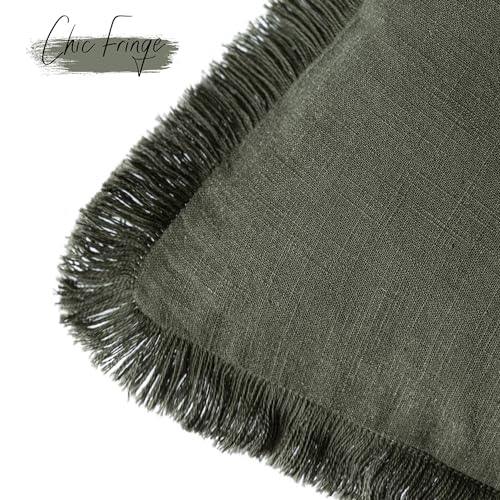 Decorative Linen Fringe Throw Pillow Covers 22×22 Dark Green (22" x 22" (Pack of 2) / Rifle Green)