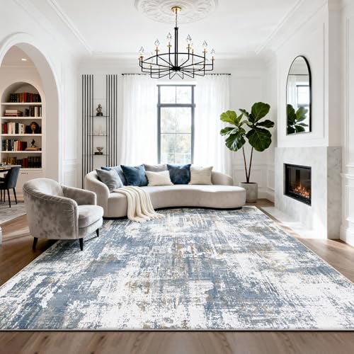 8x10 Washable Area Rugs for Living Room (8' x 10' (Rectangular) / Blue-white-reddish Brown)