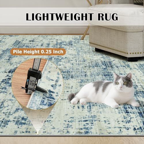 6x9 Washable Area Rug for Living Room Bedroom (Blue Gray/Gold / 6' x 9' (Rectangular))