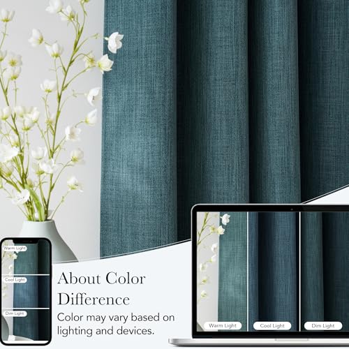 Greyish Blue Room Darkening Rod Pocket Curtains 63 inch Length (Linen Greyish Blue / 42"W x 63"L (Pack of 2))