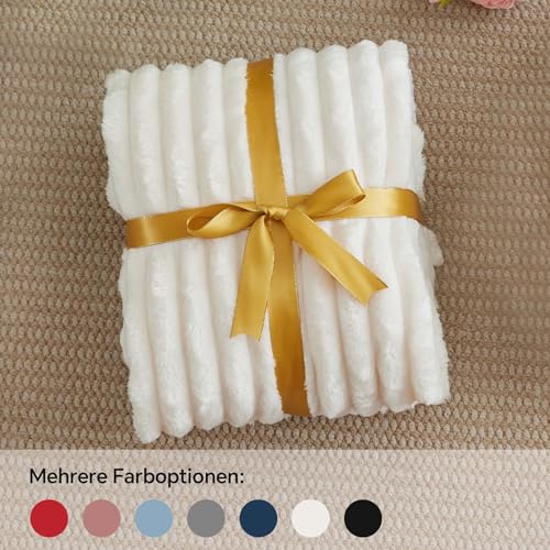 Ribbed Fleece Throw Blanket for Couch (Cream / Throw XL(50"x70"))