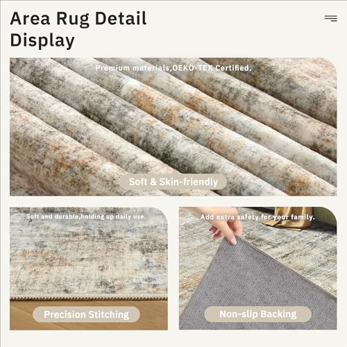 Abstract Area Rug 6x9 for Living Room Washable Rugs Orange (Orange/Brown / 6' x 9' (Rectangular))