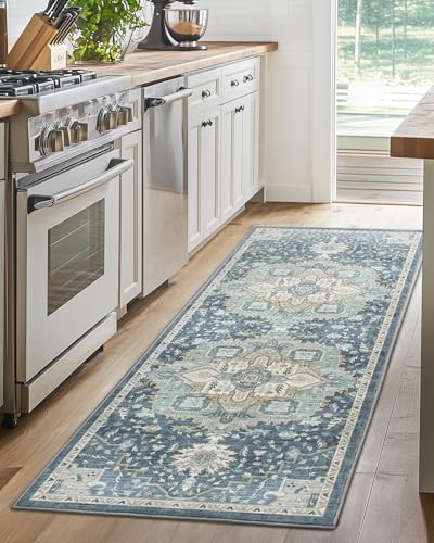 Amada 2x5 Washable Runner Rug for Kitchen (2' x 5' (Runner) / Blue/Yellow)