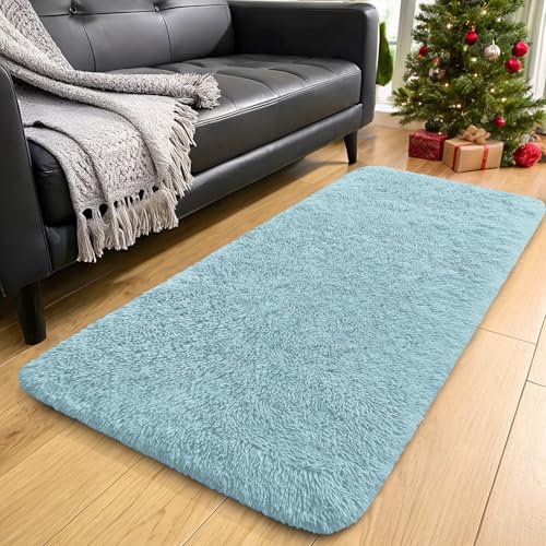 2x8 Machine Washable Runner Rugs for Hallway (2x8 Ft / Light Blue)