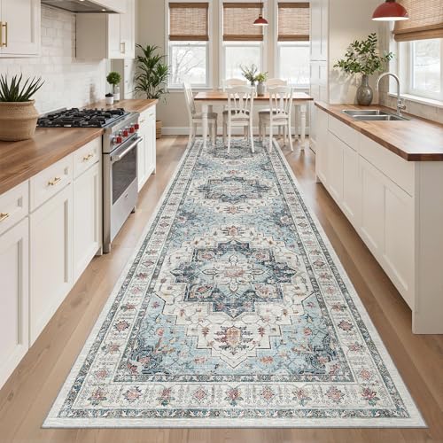 Hallway Runner Rug 3x10 Washable Kitchen Runners 10ft (Blue / 3' x 10' (Runner))