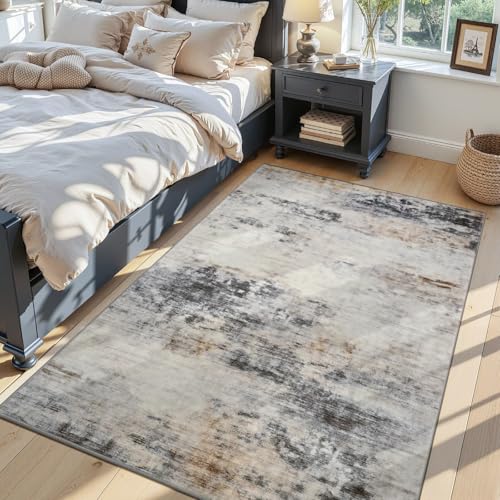 4x6 Washable Non Slip Area Rugs for Bedroom Living Room (Grey / Brown / 4' x 6' (Rectangular))