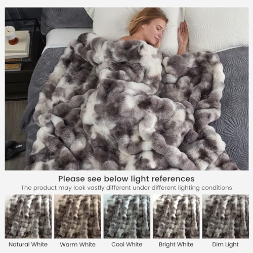 Faux Fur Throw Blanket for Couch (Tie-dye Taupe / Throw(50" x 60"))