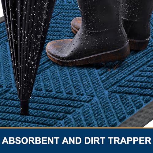 Front Door Mat Outside Entrance (Mixed Blue / 35" X 23")