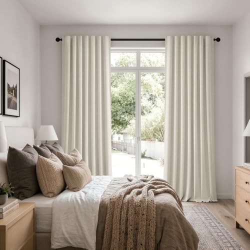 100% Blackout Linen Curtains 42 x 84 Inch Linen Beige 2 Panels (Linen Beige / 42"W x 84"L (Pack of 2))