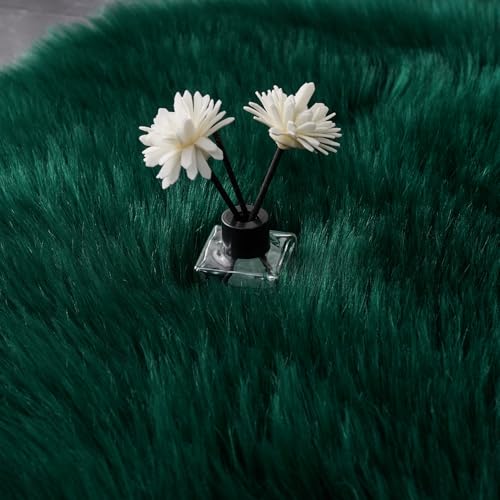 Ultra Soft Fluffy Shaggy Area Rug Faux Fur Rug Chair Cover Seat Pad Fuzzy Area Rug for Bedroom Floor Sofa Living Room (Darkgreen / 2' x 4' (Sheepskin))
