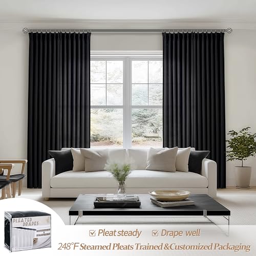 Modern Pinch Pleated Black Curtains for Bedroom 2 Panels Set (Black / 40"W x 102"L( Pack of 2))