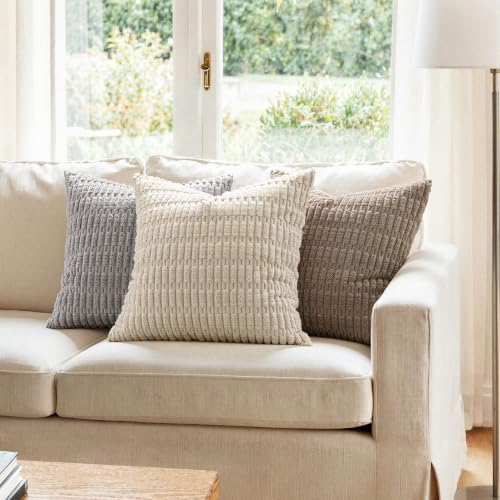 Lumbar Corduroy Decorative Throw Pillow Covers 22x14 Cream White (Cream White / 22" x 14" (Pack of 2))