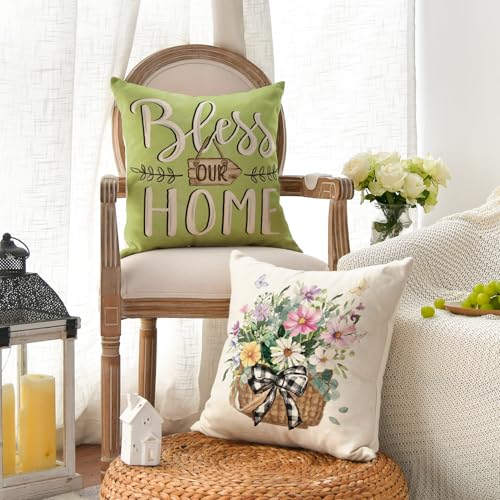 Bless Our Home Eucalyptus Leaves Throw Pillow Covers (Emerald Green / 16" x 16" (Pack of 4))