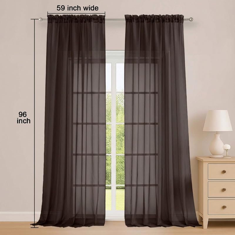Chocolate Sheer Curtains 96 Inches 2 Panels for Living Room 59" Wide (Chocolate / 59"W x 96"L (Pack of 2))