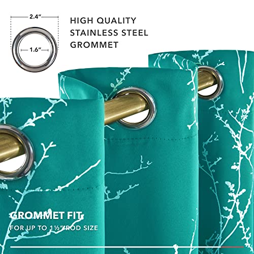 Blackout Grommet Silver Pattern Printed Curtains (Turquoise/Tree Branch / 52"W x 95"L (Pack of 2))