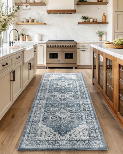 Amada 2'6"x10' Washable Runner Rug for Hallway (2'6" x 10' (Runner) / Blue)