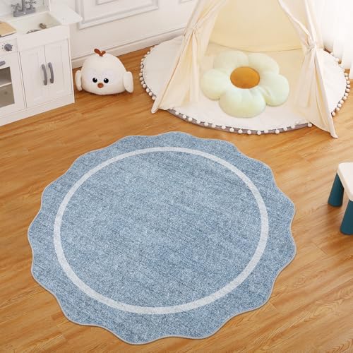 Scalloped Round Area Rugs (Blue / 3' x 3' (Round))