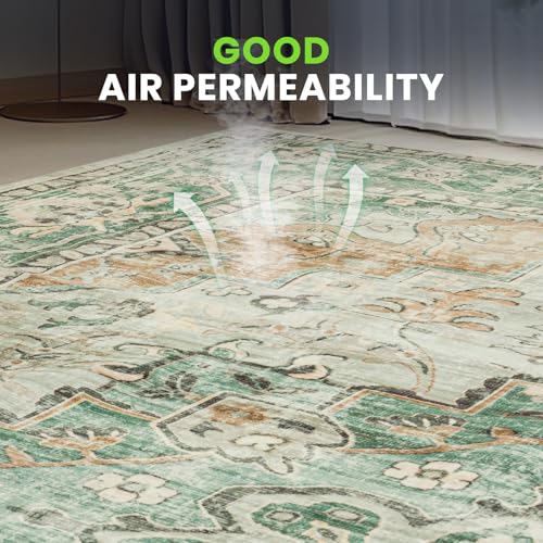 8x10 Moroccan Retro Washable Area Rugs for Living Room (8' x 10' (Rectangular) / Light Green-milky White-light Brown-dark Green)