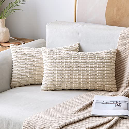 Lumbar Corduroy Decorative Throw Pillow Covers 24x14 Cream White (Cream White / 24" x 14" (Pack of 2))