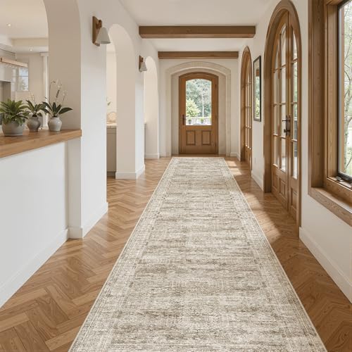 Hallway Runner Rug 2'6" x 14' Washable Long Kitchen Rugs Brown (Brown / 2'6" x 14' (Runner))